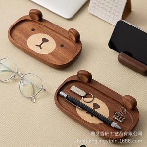 Bandeja de Madera Maciza con Diseño de Oso, Organizador de Escritorio, Portavasos de Nogal, Organizador de Llaves - Product Image 3