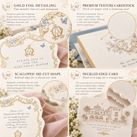 Suite d'invitations de mariage personnalisées bleues à motifs floraux avec dorure à chaud, impression typographique, sceau de cire et carte RSVP – Fabricant, Vente en gros