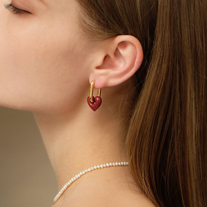 Pendientes de plata de primera ley con forma de corazón para mujer, aretes, aros, aros, oro de 18 quilates, 18K, Estilo Vintage - Product Image 3