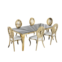 Ensemble de table et de chaises de banquet rondes de luxe en acier inoxydable miroir, mobilier de salle à manger pour hôtel, pour événements de mariage
