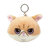 Porte-clés en peluche tête de chat de dessin animé, brodé, en polyester avec rembourrage en coton PP, anti-stress, cadeau d'anniversaire, vente en gros