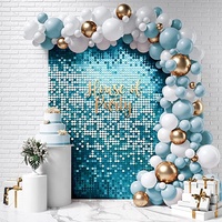 EG-TG005 Panneau mural de fond de scène de mariage et d'anniversaire de qualité supérieure en séquence dorée 4D, bleu irisé, rose, paillettes scintillantes