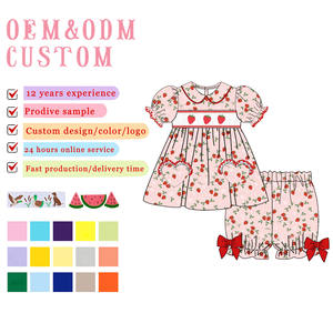 <span class=keywords><strong>Smock</strong></span>-Kleidung für Mädchen Zweiteiliges Set mit Süßem Erdbeer-Stickerei-Motiv Kinder-Pyjama Smocking Kleinkind-Mädchen-Sets - Product Image 2