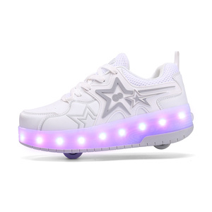 Выдвижные Туфли-ролики для мальчиков, детская спортивная обувь-ролики со светодиодной подсветкой и колесами - Product Image 2