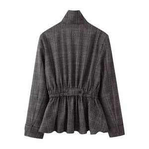 Set Personalizzato OEM da Donna con Giacca a Quadri e Pantaloni, Vita Aderente, Blazer con Orlo a Peplum e Pantaloni a Gamba Dritta per Completi Chic da Ufficio - Product Image 3