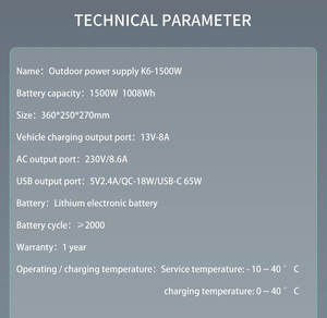 Station d'alimentation portable pour voiture 1500W 1008Wh au lithium-ion avec charge sans fil et générateur solaire pour le camping en extérieur et la sauvegarde d'énergie - Product Image 3