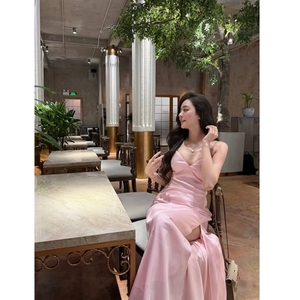 Wholesale Evening Party Bridesmaid Wholesale Custom Elegant Women Satin Slip Dress V Neck <b>Spaghetti</b> <b>Strap</b> Floor-Length - Product Image 1