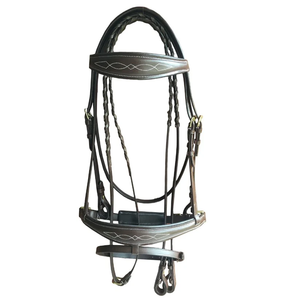 Brida de salto de cuero genuino premium acolchada con costuras elegantes y riendas, brida de exhibición de cuero anatómico elevado para caballos - Product Image 4