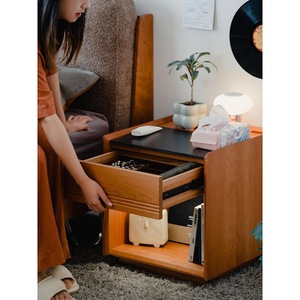 Solid Wood Nightstand Shelf Simple Modern Bedroom Storage Cabinet Home Use Small Bedside <b>Table</b> <b>Pine</b> Wood Cherry Color - Product Image 3