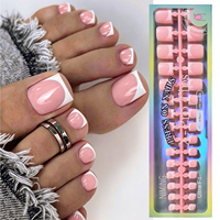 150 faux ongles de pieds carrés courts classiques français à presser, rose et blanc, préformés, réutilisables pour femmes