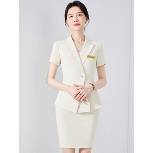 Women's Summer Suit Set Short Sleeve Professional Office Wear Anti-Wrinkle Formal <b>Work</b> Uniform for Sales Managers - Product Image 3
