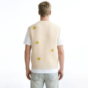 Gilet sans manches en laine et cachemire pour homme, col en V, tricot épais, mode hiver, respirant, broderie personnalisée, design vintage - Product Image 3