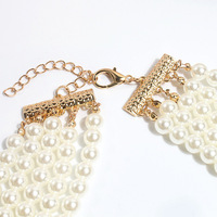 Parure de bijoux élégante en perles pour mariées, collier ras-du-cou et boucles d'oreilles en perles multicouches massives, style collier bib