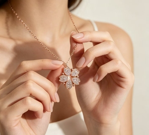 14K 금도금 꽃잎 목걸이 도매 지르콘 S925 스털링 실버 사우디 스타일 여성용 주얼리 선물 - Product Image 6