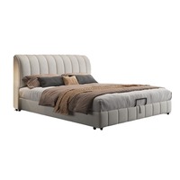 Cadre de lit double de rangement italien luxueux et crème King-Size Minimaliste Chambre à coucher principale Tissu non lavable Technologie bon marché