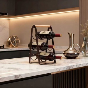 Porte-vin pliable de bureau en métal noir, étagère de rangement pour 6 bouteilles, pour les fêtes et la maison - Product Image 2