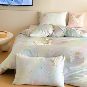 Set di Biancheria da Letto in Cotone a Fibra Lunga 500T, Copripiumino Traspirante con Ricami Raffinati, Set Quattro Pezzi Principessa <span class=keywords><strong>Unicorno</strong></span> - Product Image 4