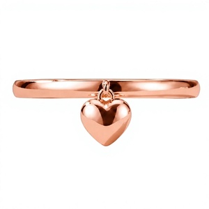 Rose Gold Heart Pendant Silver <b>Ring</b> <b>Plain</b> Band Romantic Unisex Everyday Wear - Product Image 1