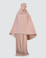 Robe Abaya Modeste en Crêpe Brodé Serene avec Ourlet Floral, Ensemble de Prière, Robe Musulmane de Dubaï, Fabricant de Telekung Rafraîchissant et Doux