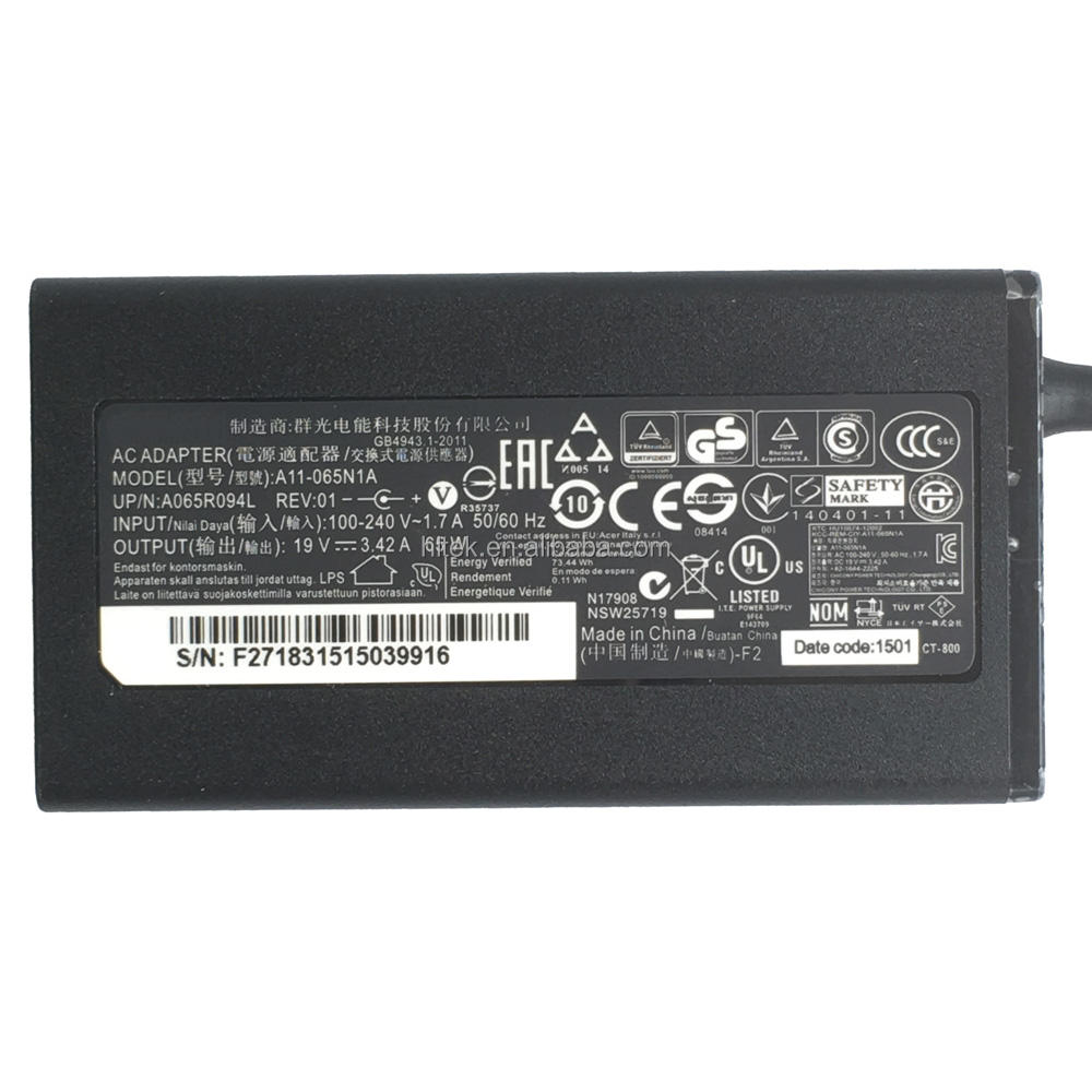 Genuine Acer Aspire 5 Laptop Charger 65W AC Adapter, 19V 3.42A