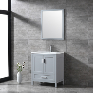 Meuble-lavabo autoportant en bois massif, moderne et écologique, avec miroir encadré, vasque en céramique, résistant à l'eau, style ferme, pour atelier - Product Image 2