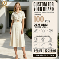 Robe chemise en lin beige naturel écologique sur mesure pour femme, boutonnée sur le devant, avec ceinture, coupe trapèze, longueur midi, fabrication OEM/ODM, vente en gros