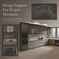 Meubles de cuisine modernes en L sans poignées, couleur charbon, avec meuble haut pour appareils, fenêtre murale, évier, solution ignifuge pour projets