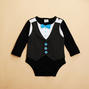 Vêtements de cérémonie unisexes pour bébés garçons, barboteuse à manches longues style gentleman, en polyester/coton, printemps/été, personnalisable, vente en gros - Product Image 2