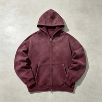 Hoodie zippé vintage coupe ample en molleton épais 400 g/m², effet délavé, de marque Street Wear, pour usine de confection