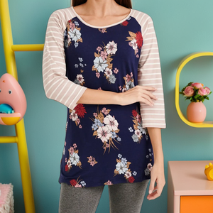 Camisetas de maternidad florales de alta calidad con estilo de Jersey informal de acceso de enfermería para mamás - Product Image 1