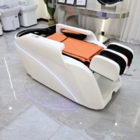 Fauteuil de lavage multifonctionnel silencieux en mousse haute densité avec cadre en fibre de verre et bassin en céramique, design moderne pour salons de coiffure et instituts de beauté