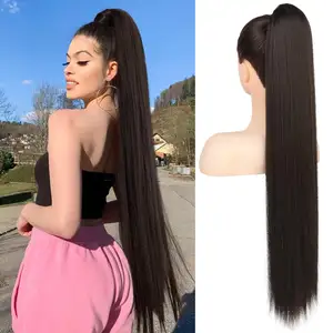 Extensions de cheveux de queue de cheval en fibre synthétique longue et droite pour femmes de 24 pouces et 60cm avec un style long et droit pesant 140g