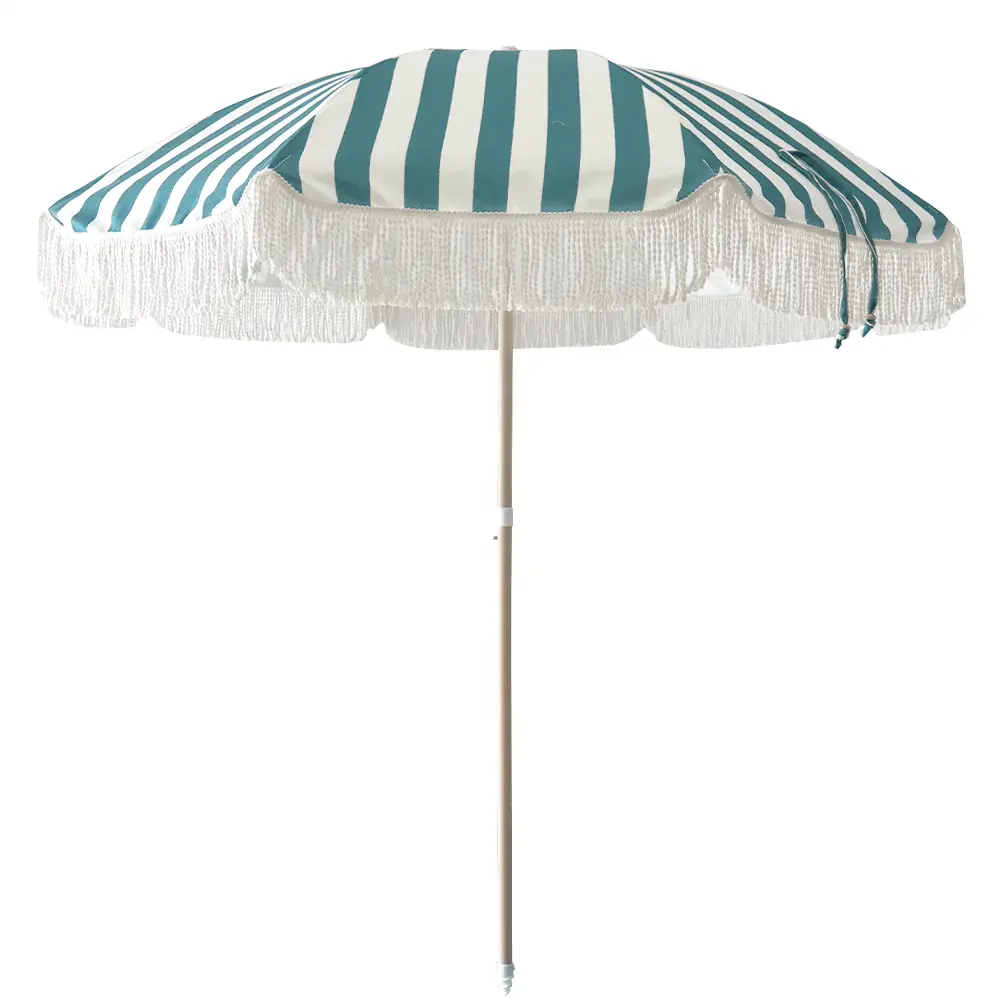 Paraguas de playa con borlas, sombrilla de lujo con borlas personalizadas, respetuosa con el medio ambiente, 2m de diámetro, con flecos