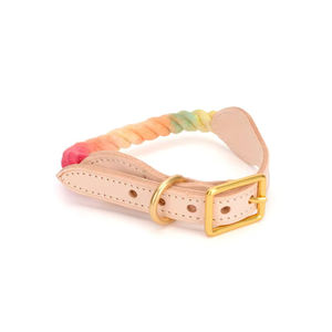 SinSky Macaron Arco Iris Gradiente Color Algodón Cuero Cuerda Hebilla de metal Durable Ajustable Gato Perro <span class=keywords><strong>Collar</strong></span> y Correa Set - Product Image 3