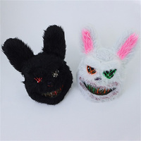 Masque de lapin d'horreur en peluche à longues oreilles avec lumières, masque d'horreur pour Halloween, maison hantée, style animal, accessoire en plastique