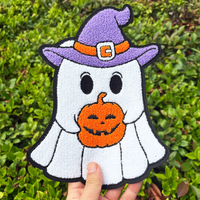 Patchs en chenille 3D personnalisés à broderie serviette, motif citrouille fantôme à paillettes thermocollants pour vêtements, sweats à capuche, vestes et sacs à dos - Spécial Halloween
