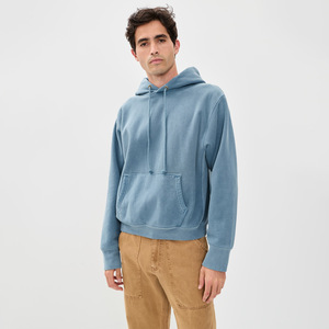 2026 Fall/Winter Casual <b>Pullover</b> Hooded Sweatshirt for <b>Men</b> 100% Cotton Denim Blue Oversized Washed Sweatshirt - Product Image 5