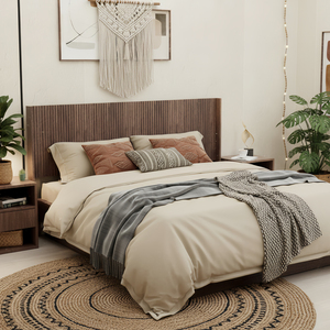 Cabecero <span class=keywords><strong>de</strong></span> Cama Moderno Estilo Farmhouse <span class=keywords><strong>de</strong></span> <span class=keywords><strong>Madera</strong></span>, Tamaño King, 80.2 Pulgadas <span class=keywords><strong>de</strong></span> Ancho, Montado en la Pared, Panel Acanalado con Respaldo Tipo Ala - Nogal - Product Image 2