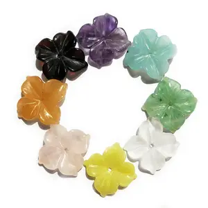 Wholesale Natural Loose Gemstone Carved Flower Beads Factory Crystal Quartz Carving Flowers Engrave Jewelry for Designer