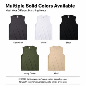 เสื้อยืดแขนกุดผู้ชายผ้าฝ้าย 100% สีพื้น ทรงหลวม สไตล์ลำลองสำหรับฤดูร้อน ขายส่งจากโรงงานผู้ผลิต OEM รุ่นใหม่ - Product Image 6