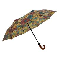 Parapluie rétro à fleurs imprimées, 3 plis, ouverture et fermeture automatiques, en pongé 190T avec poignée en bois et baleines en fibre de verre, idéal pour les voyages