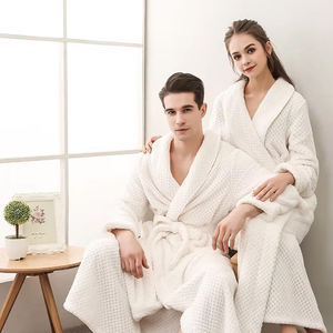 <span class=keywords><strong>Prix</strong></span> usine doux gaufré armure Robe avec poches couleur unie peignoir pour femmes hommes confortable maison porter après le bain, en gros - Product Image 3