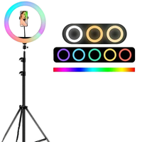 Lampu Cincin LED 18 Inci 10W Dapat Diredupkan Lampu Selfie Isi Ulang Daya USB Penyangga Ponsel Portabel Kontrol Kabel Bahan ABS 2700K-7000K