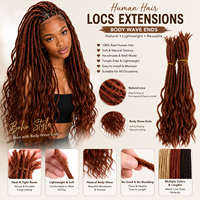 Extensions de dreadlocks 100% cheveux humains vierges doublement étirés pour tresses bouclées ondulées de type caucasien, faits à la main au crochet, micro-liens