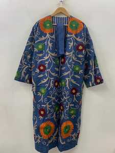 Colorful Suzani Embroidered Kimono Handmade Long Coat Festival Velvet Duster Robe Ethnic Floral Outerwear - Product Image 1