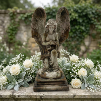 Figurine d'ange agenouillé vintage en magnésie, grande taille, sur base nuage, pour décoration intérieure, hall, jardin extérieur, ou commémorative - Fabrication ODM
