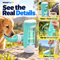 Bouteille d'eau portable multifonctionnelle pour chien avec logo personnalisé, 300 ml, 100 g, récipient de rangement pour nourriture, bol pliable en PP pour les promenades en plein air et les voyages