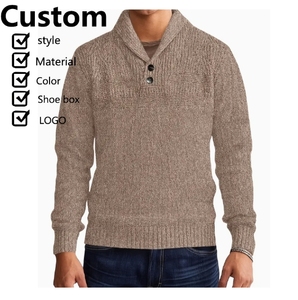 Mode tricoté 100% cachemire hommes pull pull côtelé pull à col roulé avec demi-bouton - Product Image 1