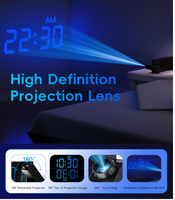Réveils à projection numérique pour chambres à coucher Grand écran LED Projecteur rotatif Gradateur à 5 niveaux Chargeur USB Batterie de secours