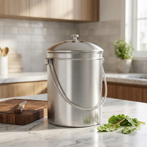 Wholesale 5.5L Stainless Steel Standing Storage <strong>Bucket</strong> <strong>Compost</strong>/Garbage Bin with Rolling Cover Charcoal Filters for Countertop - Product Image 1